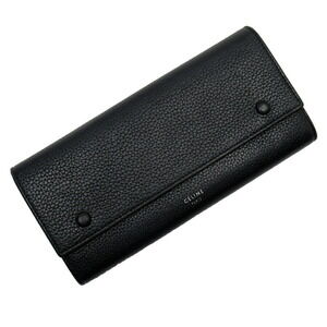 Celine Flap Multi Function Long Wallet Black Leather